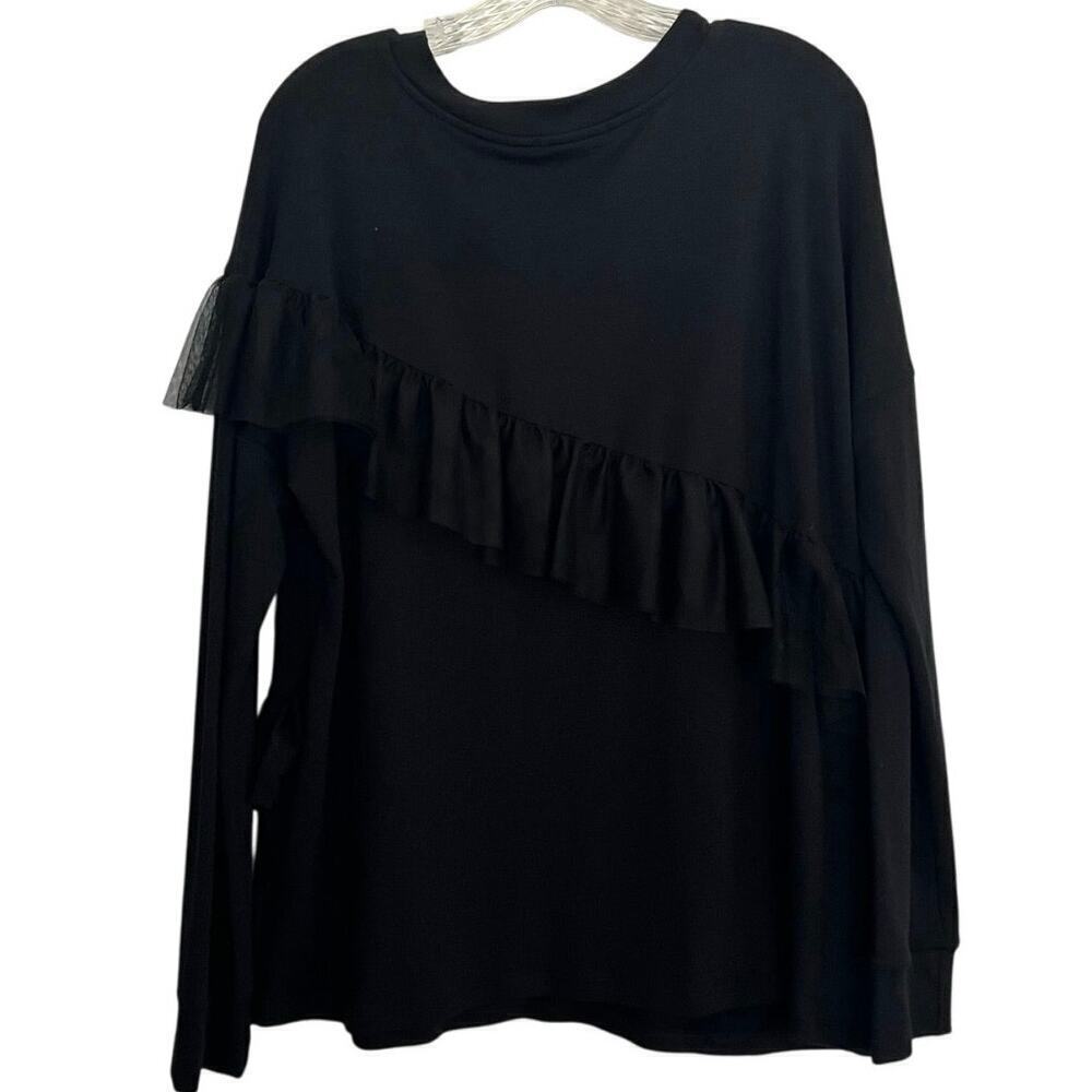 Pleione Women’s Black Ruffled Long Sleeve Blouse Top Size XL flowy